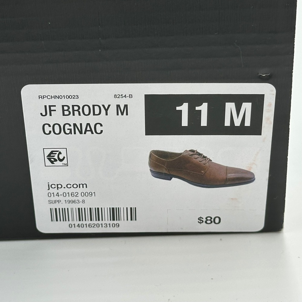NIB J. Ferrar Brody Cognac Faux Leather Cap Toe Oxford Dress Shoes Mens Size 11 - Picture 12 of 12